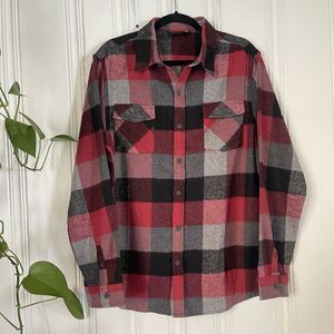 ReVess Men’s Red Black Gray Plaid Flannel Button Down Shirt Long Sleeve Size L